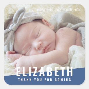 Adesivo Quadrado Foto de Aniversário do Moderno Brilho Cor Obrigado