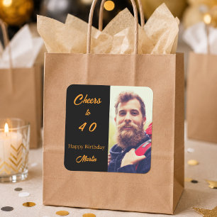 Adesivo Quadrado Foto de aniversário preto dourado vivas homens