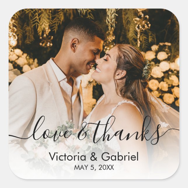 Adesivo Quadrado Foto De Casamento Foto Do Script De Caligrafia Obr (Frente)