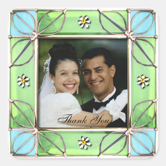 Adesivo Quadrado Foto de Casamento Obrigado Sticker (Frente)