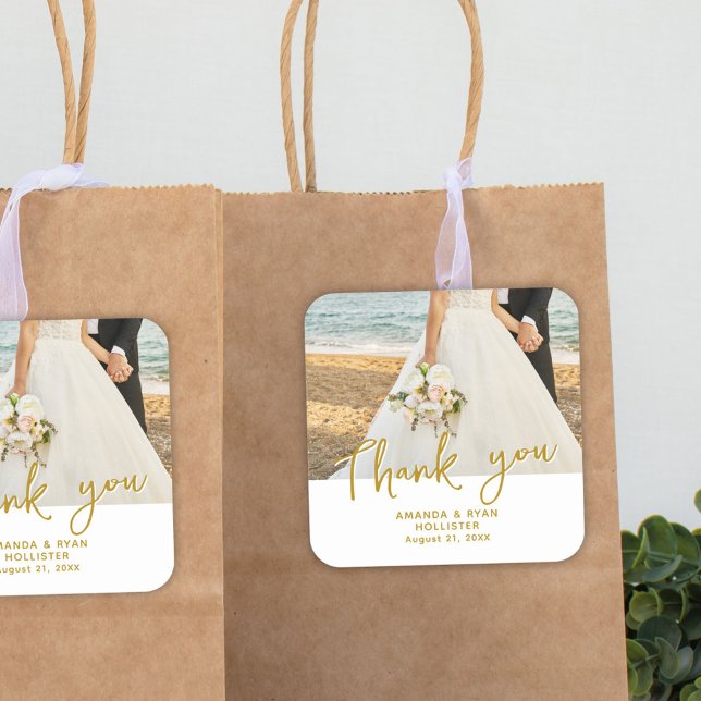 Adesivo Quadrado Foto de casamento Script Obrigado Favor (Criador carregado)