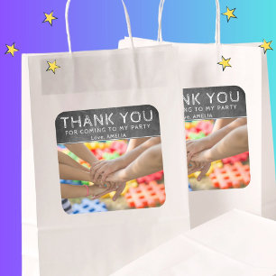 Adesivo Quadrado Foto de crianças modernas, obrigado Aniversário