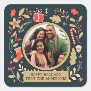 Adesivo Quadrado Foto de família botânica de Natal vintage
