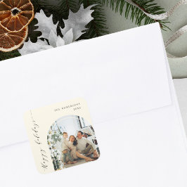 Adesivo Quadrado Foto de Feriados Felizes de Script Minimalista Ele