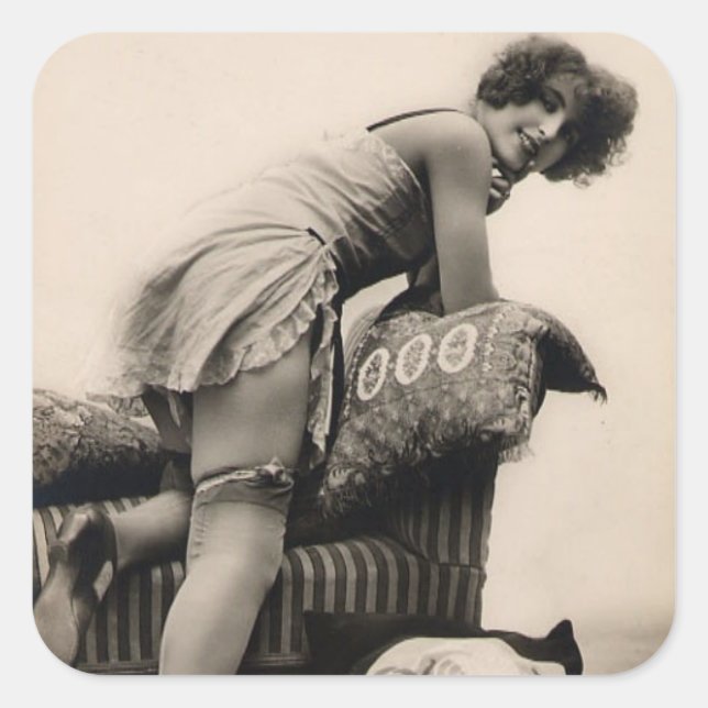 Adesivo Quadrado foto de garota Flapper ousada dos anos 1920 (Frente)