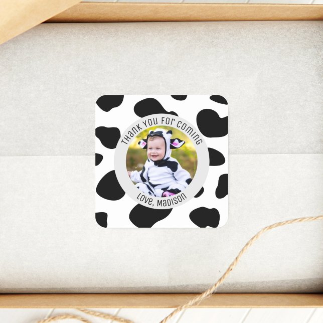 Adesivo Quadrado Foto De Impressão De Vaca Simples, Cuta, Obrigado  (Criador carregado)