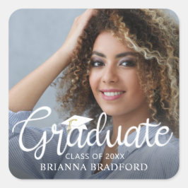 Adesivo Quadrado Foto de Letra Cursiva Branca de Graduado
