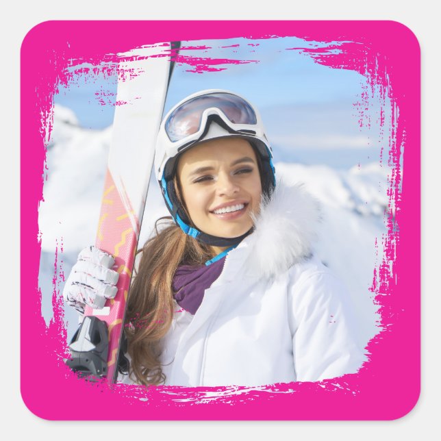 Adesivo Quadrado Foto de Limite de Grunge Moderno Rosa-Quente (Frente)