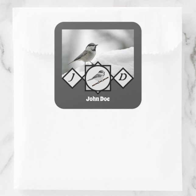 Adesivo Quadrado Foto de Monograma Adorável de Frango de Montanha (Bolsa)