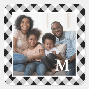 Adesivo Quadrado Foto de monograma de Xadrez branca e preto feriado