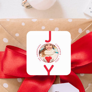 Adesivo Quadrado Foto de Natal branco, vermelho simples minimalista