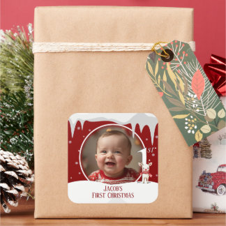 Adesivo Quadrado Foto de Natal do bebê