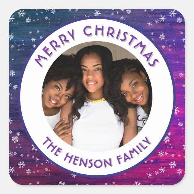 Adesivo Quadrado Foto de Natal do Floco de Neve Russo de Madeira Ro (Frente)