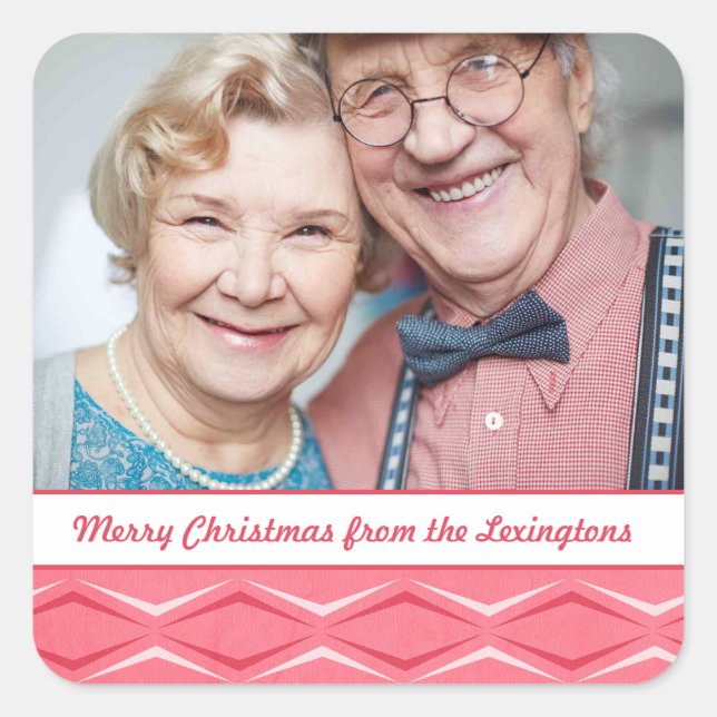 Adesivo Quadrado Foto de Natal moderna do Meio século rosa (Frente)