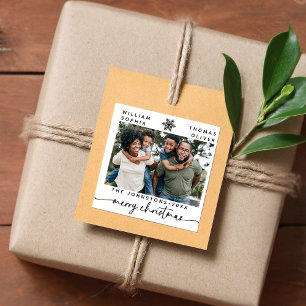 Adesivo Quadrado Foto de Nomes de Famílias de Natal Mínimo Moderno