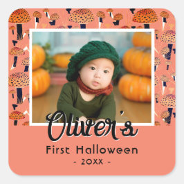 Adesivo Quadrado Foto de Queda do Cogumelo Laranja do Primeiro Hall