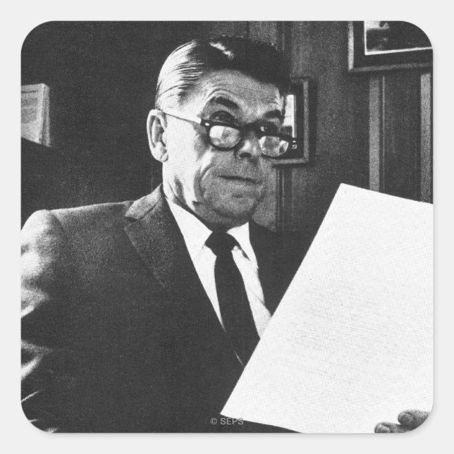 Adesivo Quadrado Foto de Ronald Reagan (Frente)