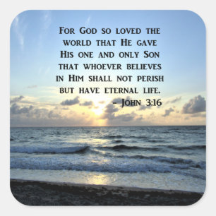 ADESIVO QUADRADO FOTO DE SCRIPTURE AZUL DO ESCÉU 3:16