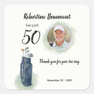 Adesivo Quadrado Foto de tema de golfe elegante para homens 50º ani