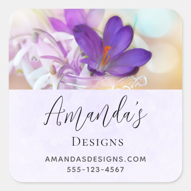 Adesivo Quadrado Foto de um Bonito negócio de Primavera Roxo (Frente)