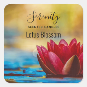 Adesivo Quadrado Foto de uma Flor de Lotus em um Biz de Velas de Po