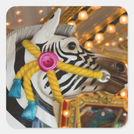 Adesivo Quadrado Foto do Cavalo Zebra do Merry-Go-Round Carousel Ri