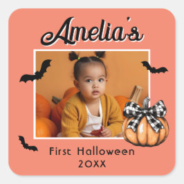 Adesivo Quadrado Foto do Primeiro Halloween Pumpkin Bats