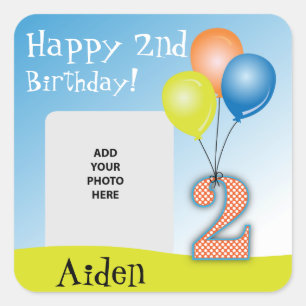 Adesivo Quadrado Foto do segundo aniversário da criança colorida