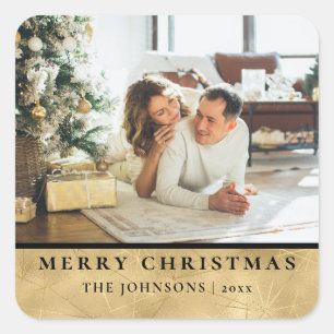 Adesivo Quadrado Foto Dourada de Natal Mínima Moderna para Chic