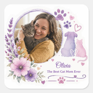 Adesivo Quadrado Foto e Nome Personalizados da Mãe do Pet