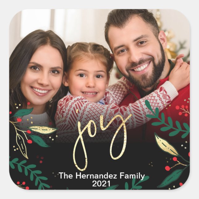 Adesivo Quadrado Foto: Joy Black Red Green Natal Dourado (Frente)
