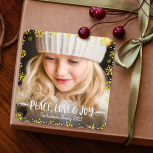 Adesivo Quadrado Foto: Joy Dourado Snowflakes Personalizado Moderno