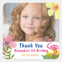 Foto Menina de Aniversário Flamingo Agradecimento