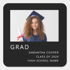 Adesivo Quadrado Foto minimalista preto para graduação em 2024
