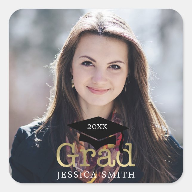 Adesivo Quadrado Foto moderna do boné de formatura (Frente)