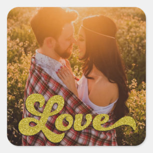 Adesivo Quadrado Foto Personalizada com Sobreposição de Amor Dourad