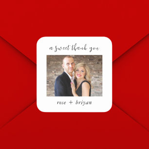 Adesivo Quadrado Foto Personalizada de Agradecimento Doce Casamento