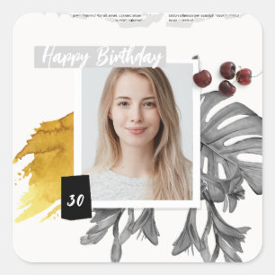 Adesivo Quadrado Foto personalizada de colagem moderna 30 de aniver