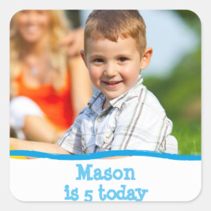 Adesivo Quadrado Foto personalizada de qualquer idade de aniversári