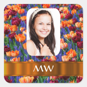 Adesivo Quadrado Foto personalizada de tulipa laranja