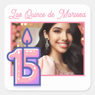 Adesivo Quadrado Foto personalizada e nome 15 Birthday Quinceañera