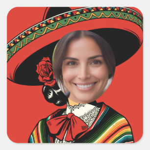 Adesivo Quadrado Foto Personalizada Funny Sombrero Sarape Fiesta Pa