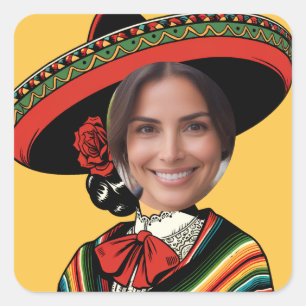 Adesivo Quadrado Foto Personalizada Funny Sombrero Sarape Fiesta Pa