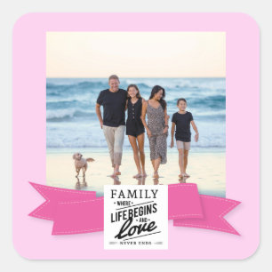 Adesivo Quadrado Foto personalizada moderna faixa de família citaçã