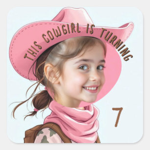 Adesivo Quadrado Foto Personalizada Qualquer Idade Tema Cowgirl Ros