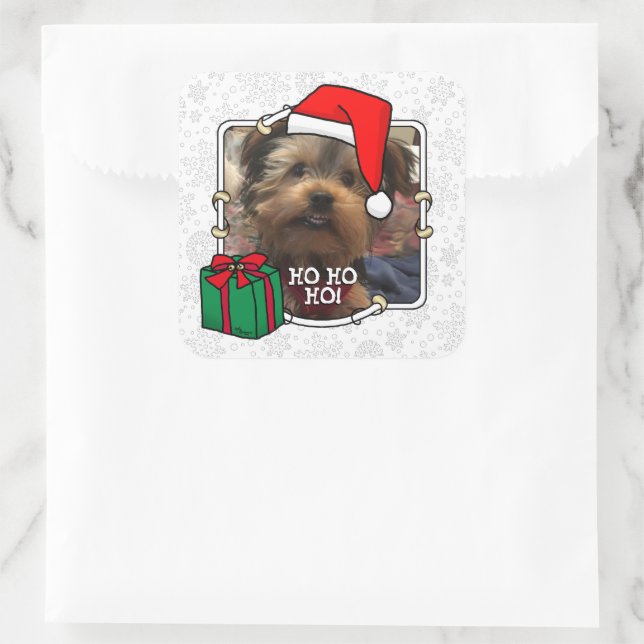 Adesivo Quadrado Foto personalizada Santa Hat Pet HO HO (Bolsa)