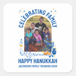 Adesivo Quadrado Foto personalizável de REUNIÃO DA FAMÍLIA HANUKKAH