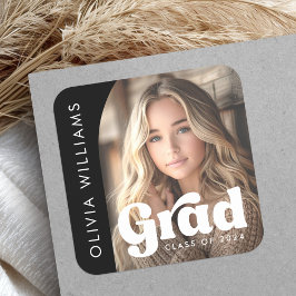 Adesivo Quadrado Foto preta de arquivo retro de graduação