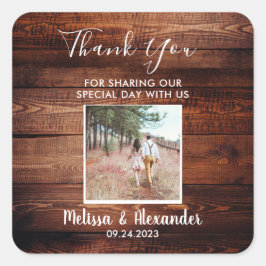 Adesivo Quadrado Foto rustic barn wood Casamento Obrigado