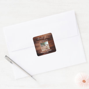 Adesivo Quadrado Foto rustic barn wood Casamento Obrigado